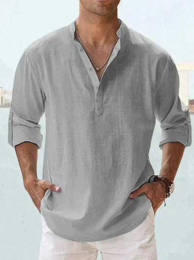 Camisa de verão masculina na mistura de linho - manga longa - primavera, verão
