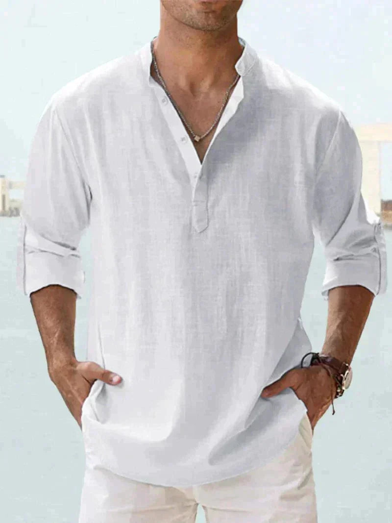 Camisa de verão masculina na mistura de linho - manga longa - primavera, verão