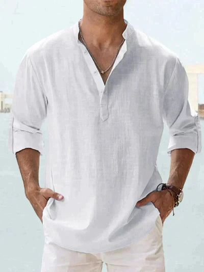 Camisa de verão masculina na mistura de linho - manga longa - primavera, verão
