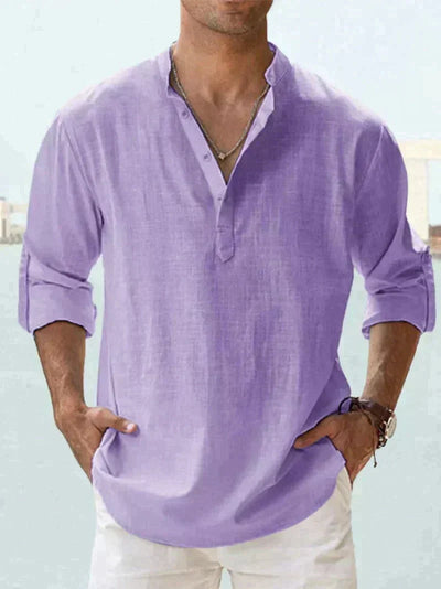 Camisa de verão masculina na mistura de linho - manga longa - primavera, verão
