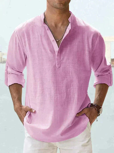Camisa de verão masculina na mistura de linho - manga longa - primavera, verão