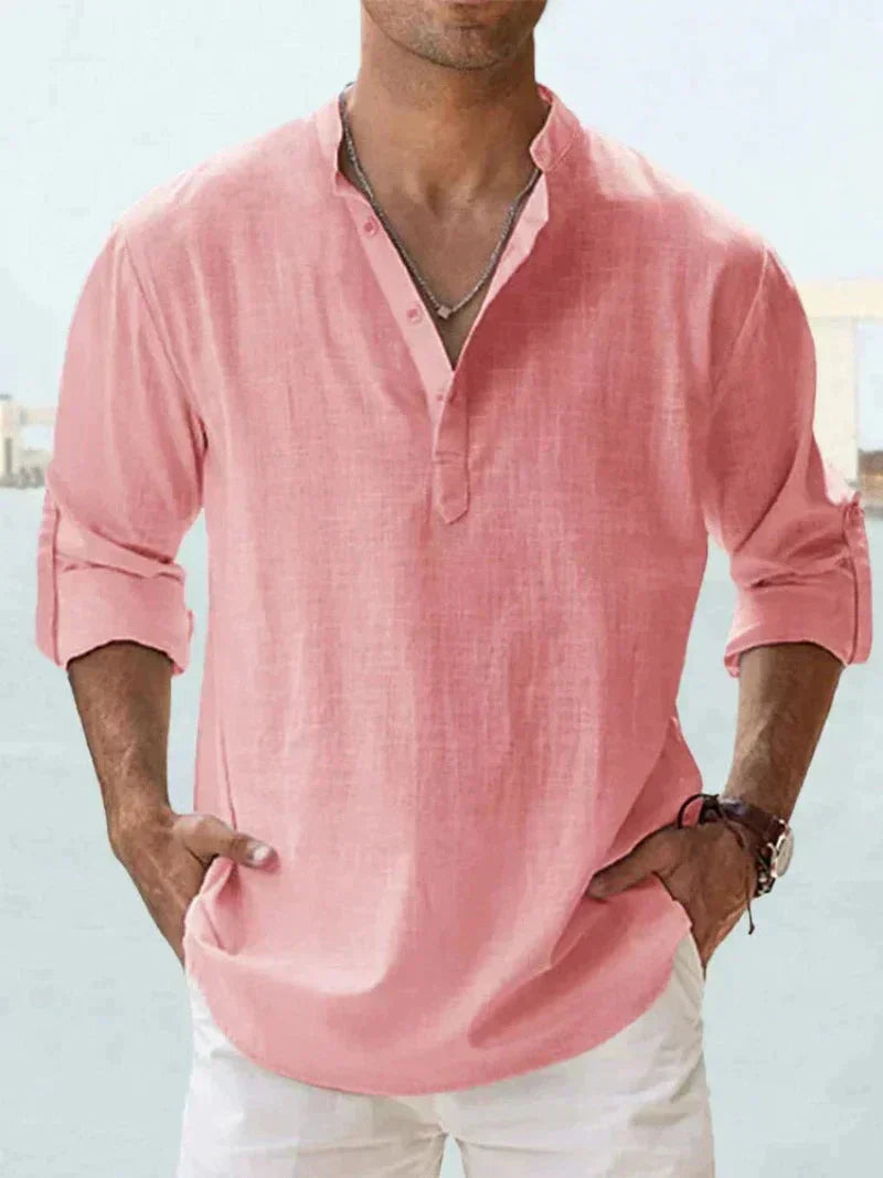 Camisa de verão masculina na mistura de linho - manga longa - primavera, verão