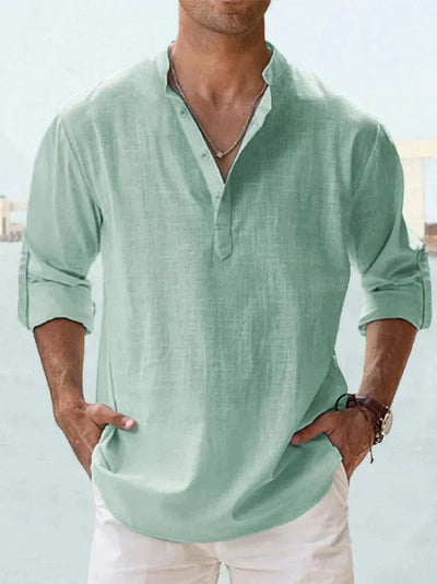 Camisa de verão masculina na mistura de linho - manga longa - primavera, verão