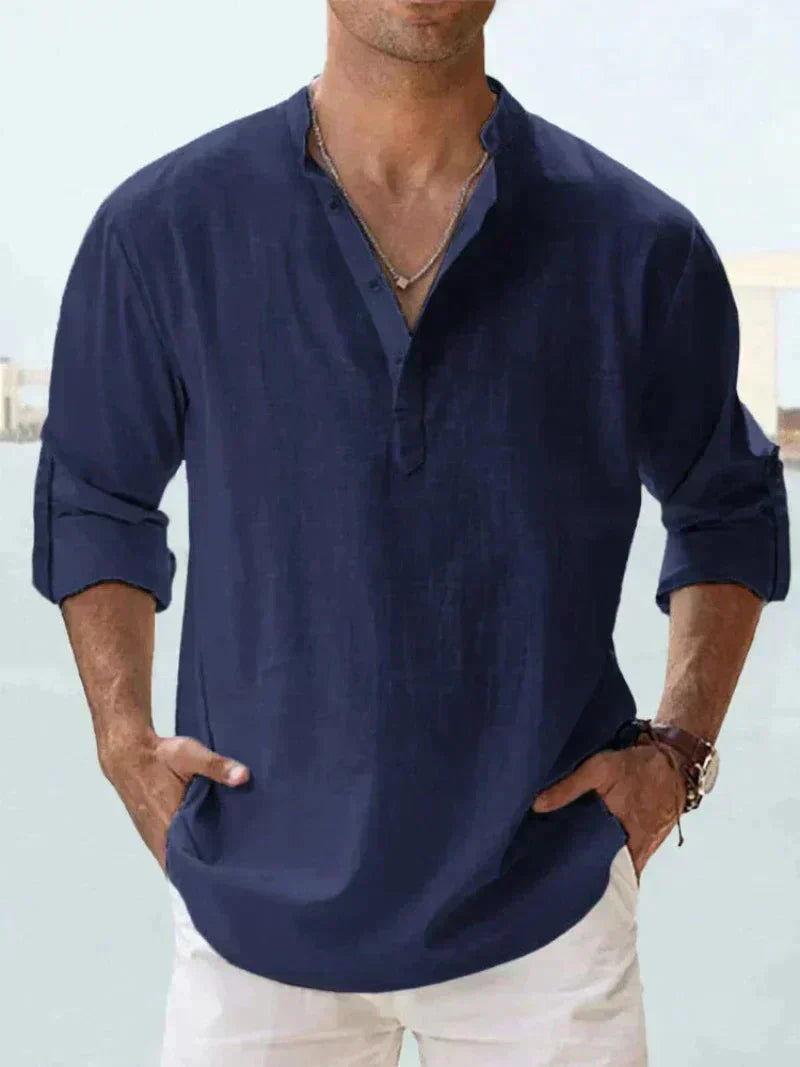 Camisa de verão masculina na mistura de linho - manga longa - primavera, verão