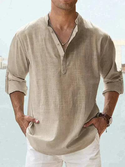 Camisa de verão masculina na mistura de linho - manga longa - primavera, verão