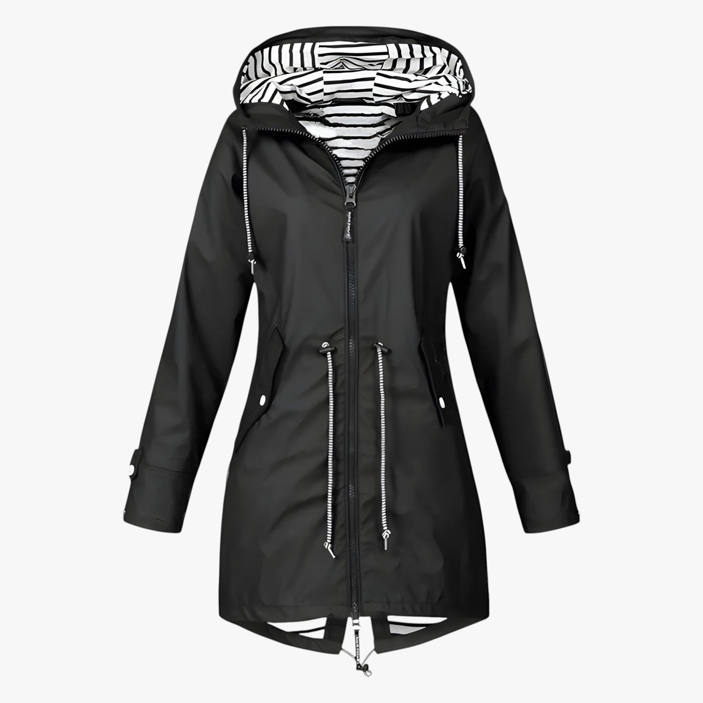 Beatrice | Parka impermeable - Corte ajustable con forro a rayas en la capucha