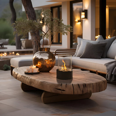 Lujolux | Elegante chimenea de sobremesa con base de metal negro