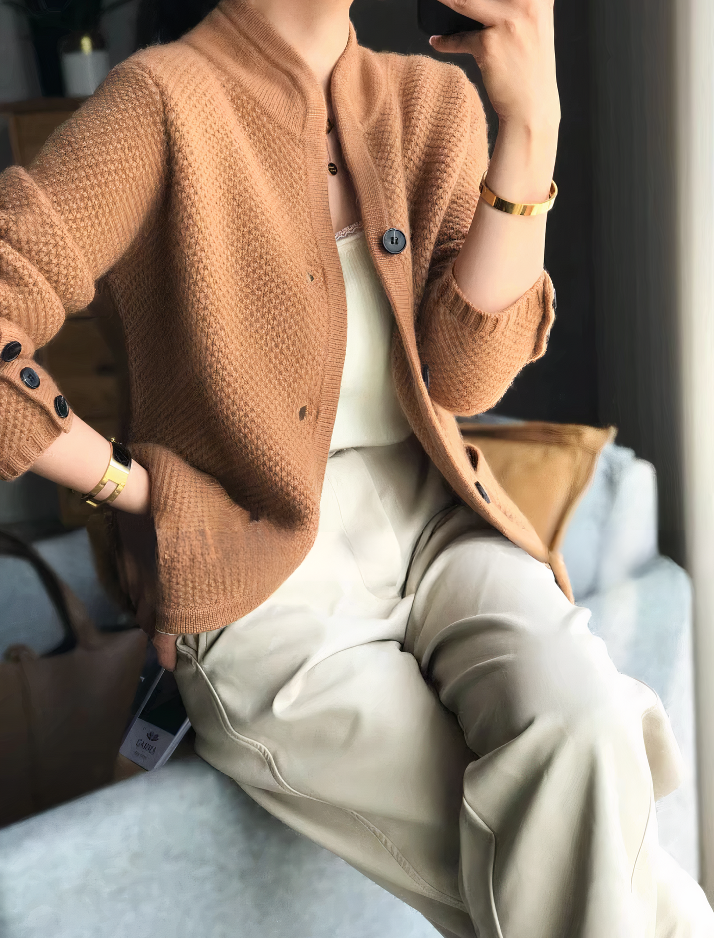 Cárdigan de cachemira para mujer con botones de estilo