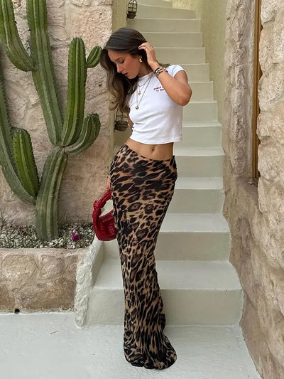 Elenatigra | Saia longa de mulher com estampa de leopardo