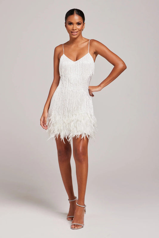 Cocktailkleid für Damen mit Fransen und Federn