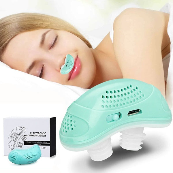 Dispositivo Micro CPAP para la apnea del sueño: dispositivo portátil antirronquidos sin mascarilla, color verde claro y silencioso.