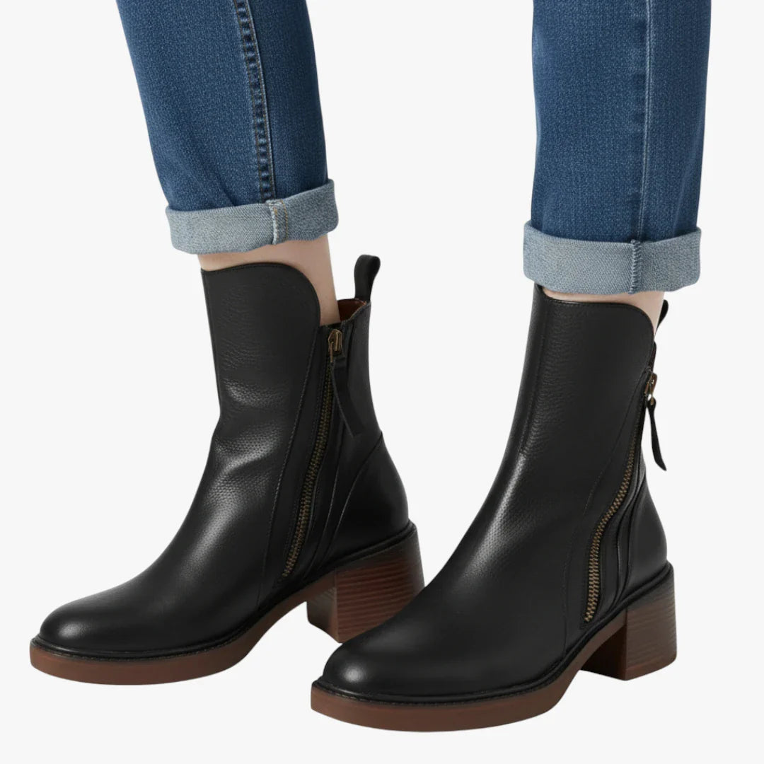 Madelyn | Botas de diseño de altura de tobillo con tacón en bloque y comodidad acolchada para mujer