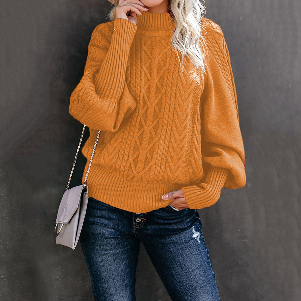 Jersey de punto grueso para mujer con cuello alto y mangas voluminosas