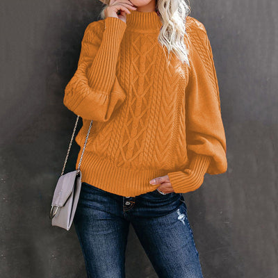 Jersey de punto grueso para mujer con cuello alto y mangas voluminosas