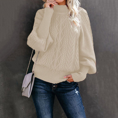 Jersey de punto grueso para mujer con cuello alto y mangas voluminosas