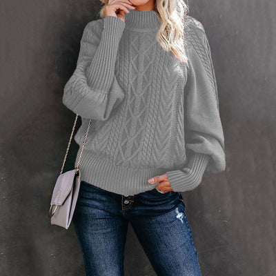 Jersey de punto grueso para mujer con cuello alto y mangas voluminosas