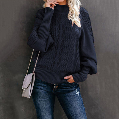 Jersey de punto grueso para mujer con cuello alto y mangas voluminosas