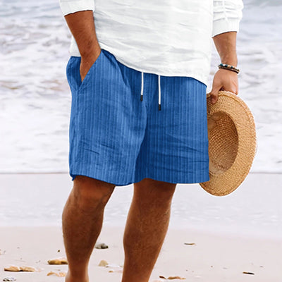 Calça homens bolsos de algodão lino e cintura elástica