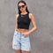 Jeans femininos - ajuste relaxado - com envelhecimento - efeito Bermuda