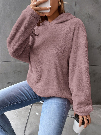 Felpa con cappuccio da donna - Maglione in pile - Modello corto - Vestibilità comoda - Maniche lunghe