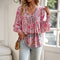 Blusa Boho Blusa Mulher de decote comprido com arco de tecido fresco