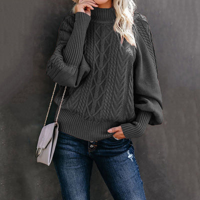 Jersey de punto grueso para mujer con cuello alto y mangas voluminosas