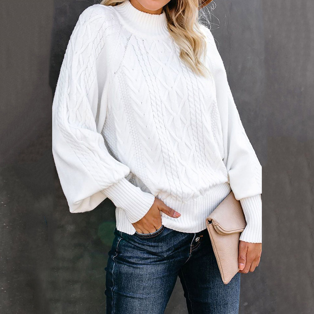Jersey de punto grueso para mujer con cuello alto y mangas voluminosas