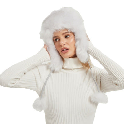 Gorro de inverno esponjoso para mulher com orelhas de animal e design volumoso