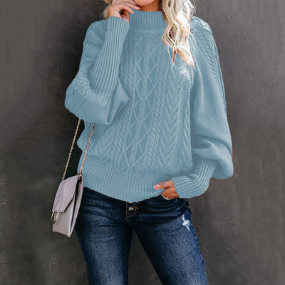 Jersey de punto grueso para mujer con cuello alto y mangas voluminosas