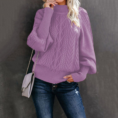 Jersey de punto grueso para mujer con cuello alto y mangas voluminosas