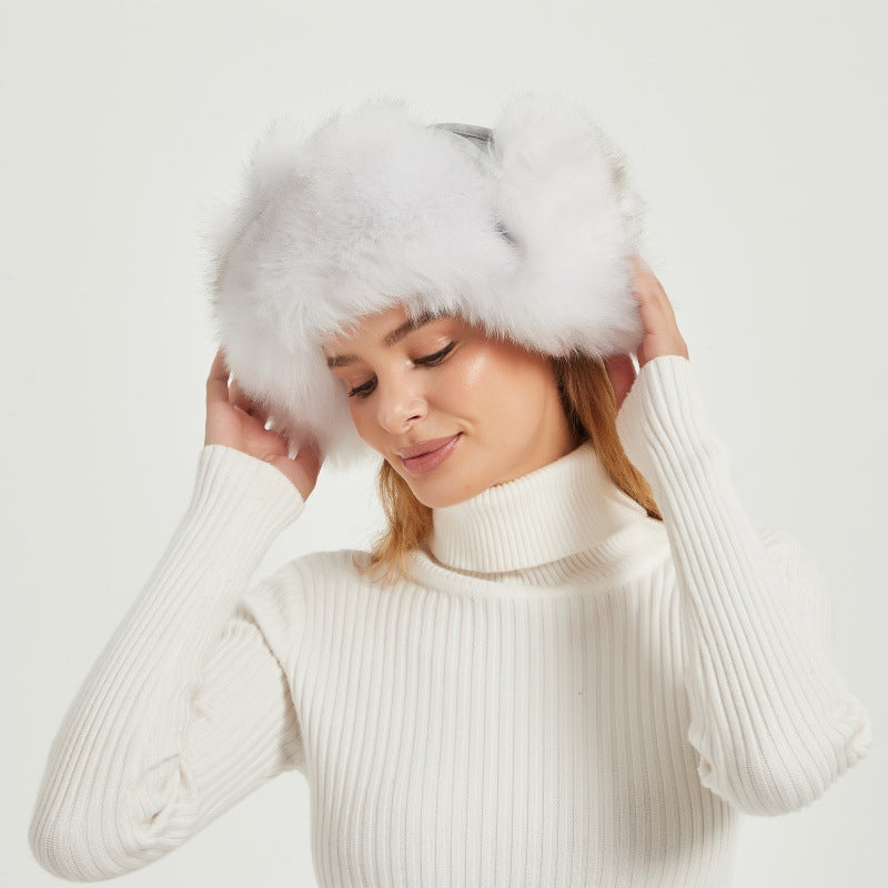 Gorro de inverno esponjoso para mulher com orelhas de animal e design volumoso