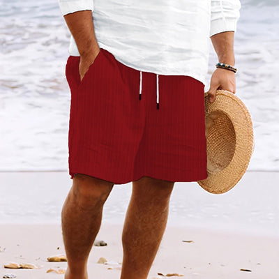 Calça homens bolsos de algodão lino e cintura elástica