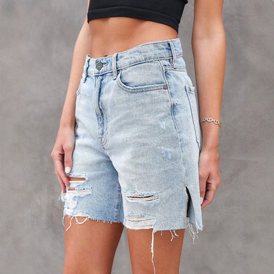 Jeans femininos - ajuste relaxado - com envelhecimento - efeito Bermuda