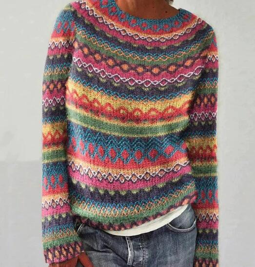 Margaret | Pull d'hiver chaud à rayures multicolores pour femme