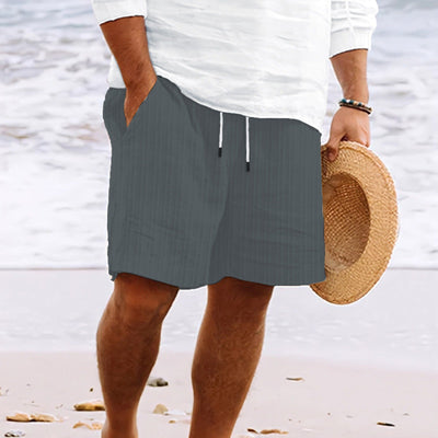 Calça homens bolsos de algodão lino e cintura elástica