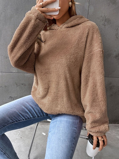 Felpa con cappuccio da donna - Maglione in pile - Modello corto - Vestibilità comoda - Maniche lunghe
