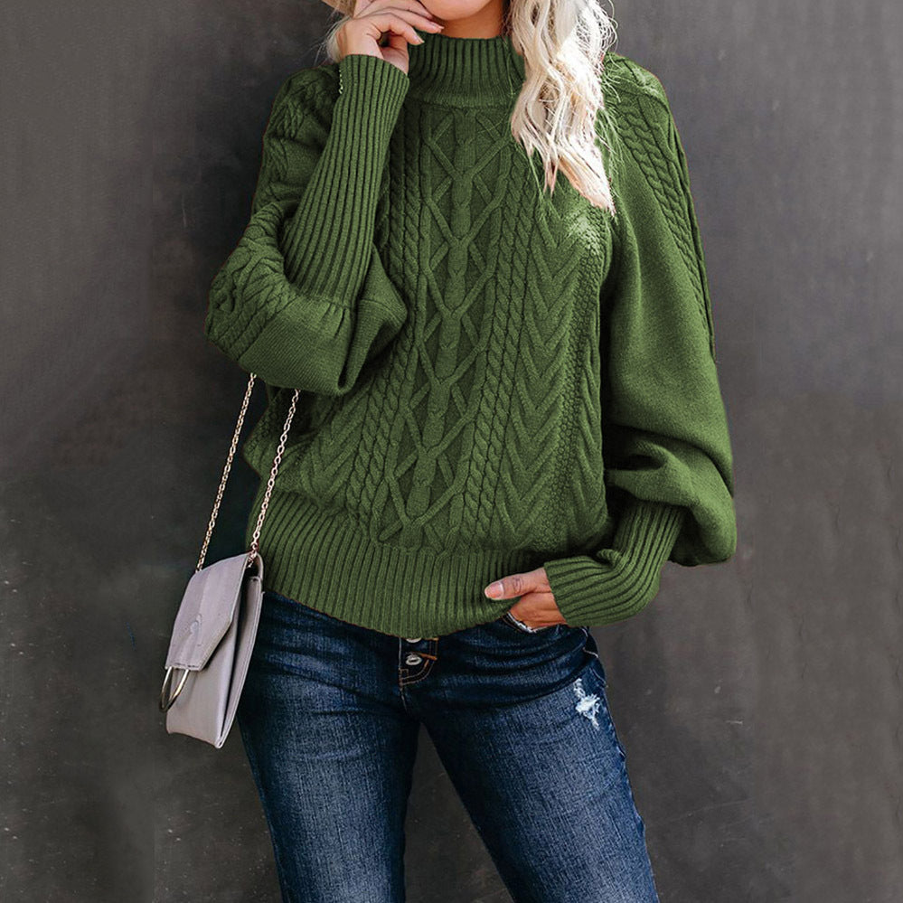 Jersey de punto grueso para mujer con cuello alto y mangas voluminosas