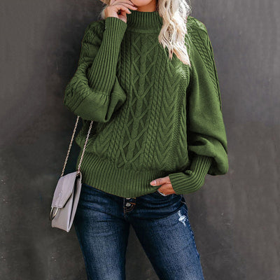 Jersey de punto grueso para mujer con cuello alto y mangas voluminosas