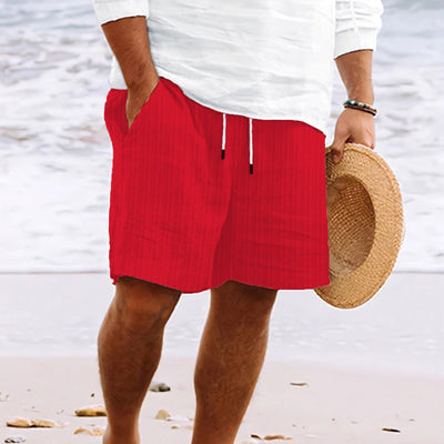 Calça homens bolsos de algodão lino e cintura elástica