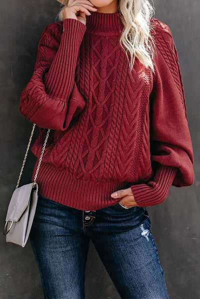 Jersey de punto grueso para mujer con cuello alto y mangas voluminosas