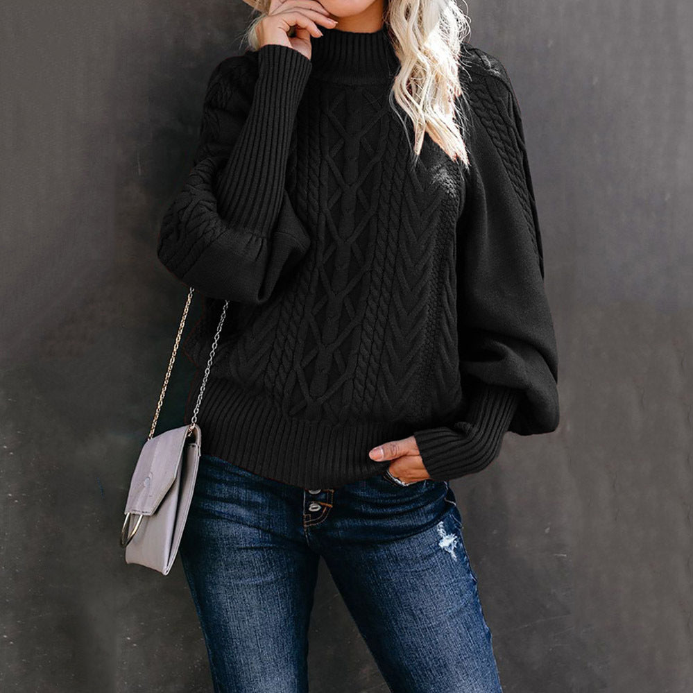 Jersey de punto grueso para mujer con cuello alto y mangas voluminosas