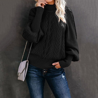 Jersey de punto grueso para mujer con cuello alto y mangas voluminosas