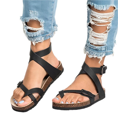 Sandálias femininas com fivela ajustável e sola perfilada