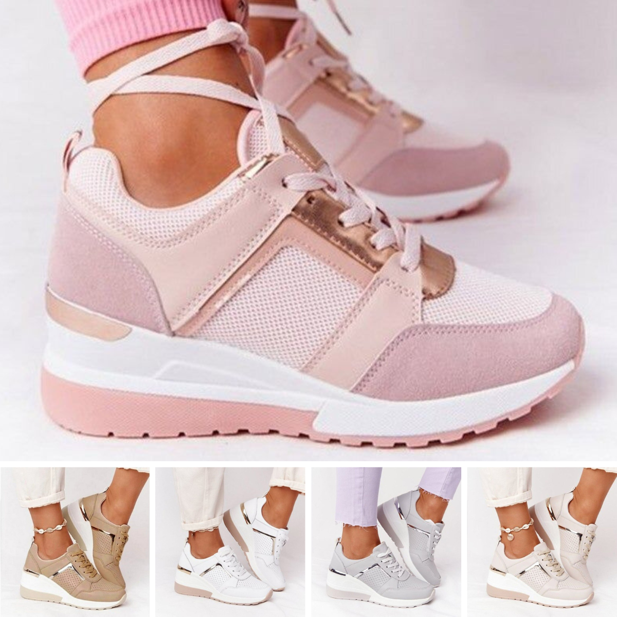 Sapatilhas de mulher com salto cunha | Sapatos de plataforma confortáveis para caminhar