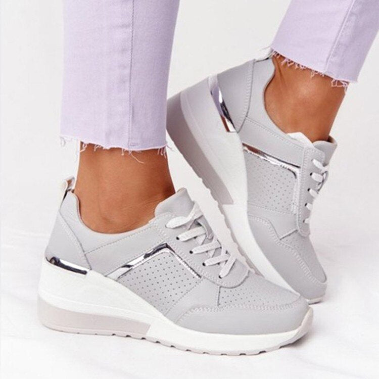 Sapatilhas de mulher com salto cunha | Sapatos de plataforma confortáveis para caminhar
