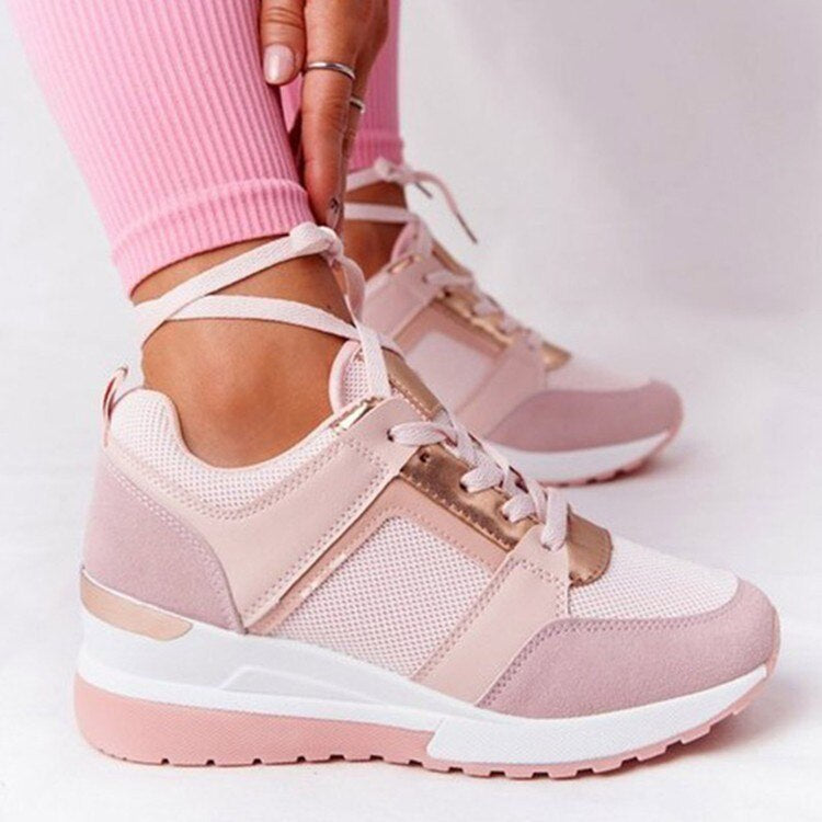 Sapatilhas de mulher com salto cunha | Sapatos de plataforma confortáveis para caminhar