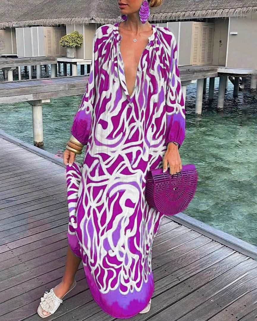 Dorinne | Boho Frühlingskleid Damen - Stylisches langes Kleid mit luftigen Ärmeln