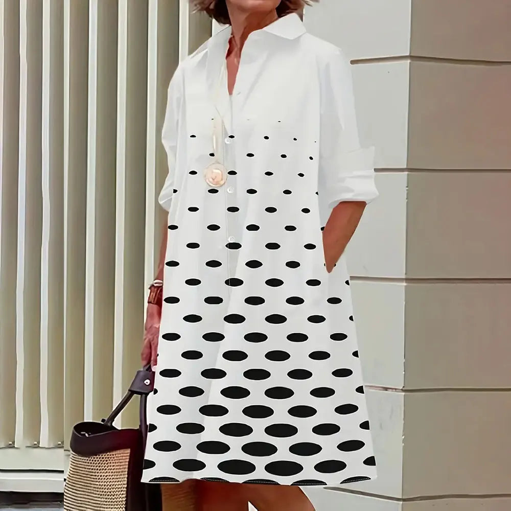 Damen Hemdkleid in A-Linie - geknöpft - lange Ärmel - klassischer Kragen - knielang