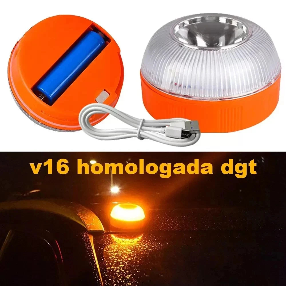 Luz de emergência recarregável por USB – Sinal de segurança estroboscópico magnético V16
