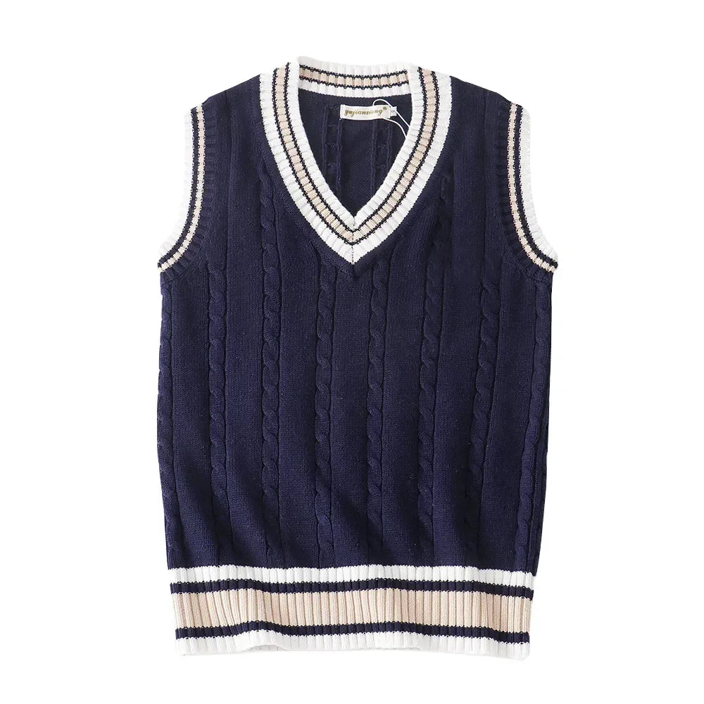 Christof - Camisola de malha para homem com decote em bico e sem mangas